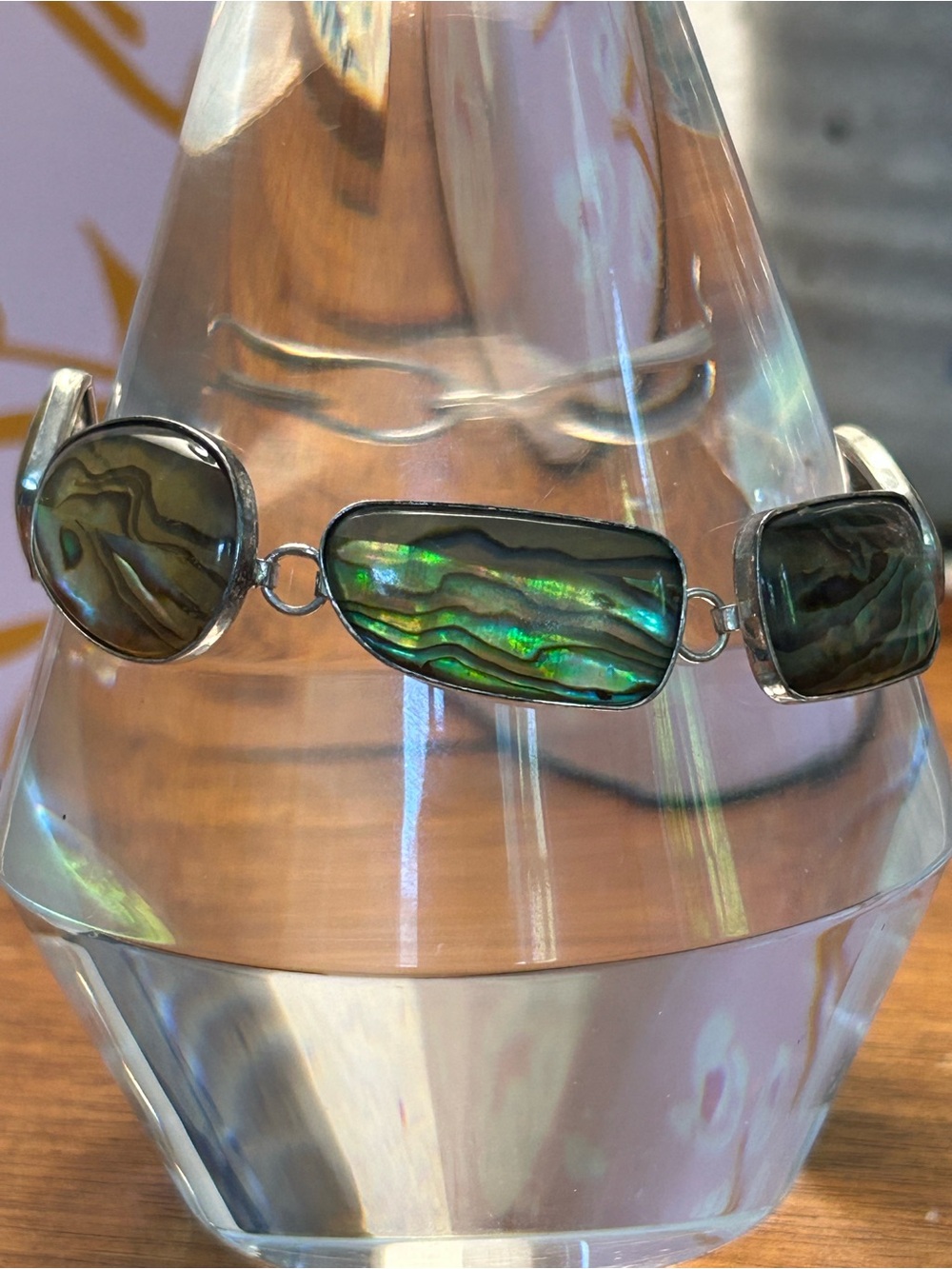 Vintage Lucas Lameth Sterling Silver and abalone link bracelet